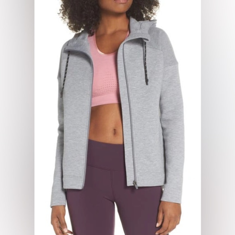 Sweaty Betty Light Gray Zip-Up Hoodie with Hood